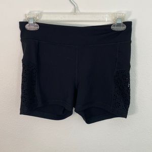 active shorts with cutout floral pattern on sides